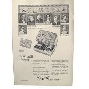 Vintage 1930 Whitman’s Chocolate Mother’s Day Ad Advertisement